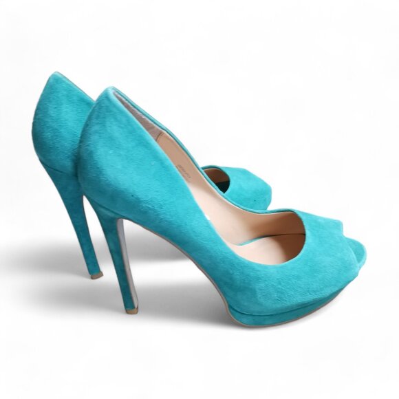 Le Chateau  Teal Suede Platform Peep Toe Stiletto Heels  Size  8 - Picture 3 of 13